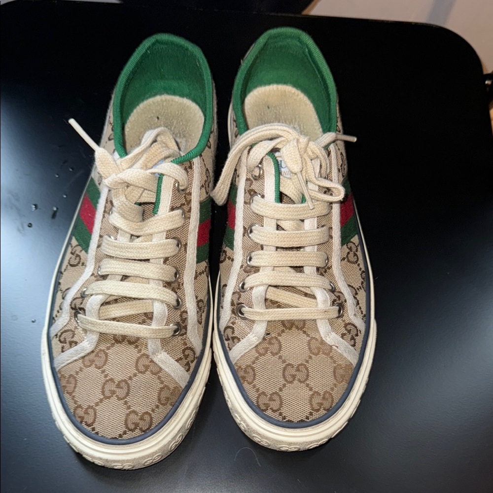 Gucci Tan and Green Logo Sneakers
